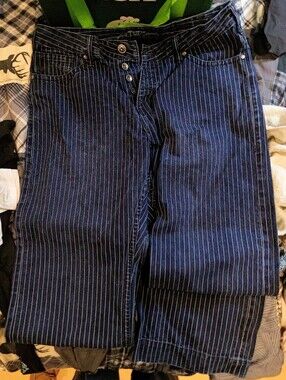 Cowgirl Just Tuff Navy Royal Pinstripe Wide-Leg Jeans with Button Fly